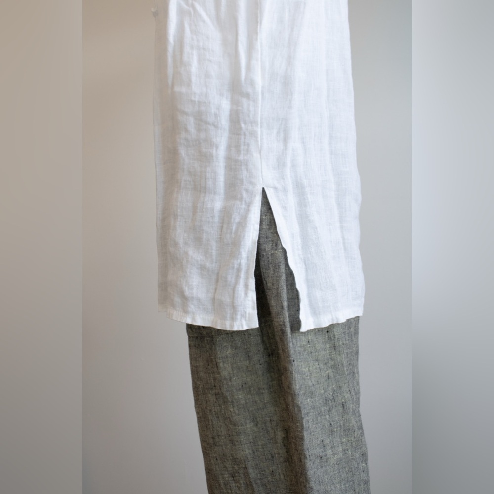 Marina Gigli White Lace Linen V-Neck Tunic Blouse Elegant Sleeveless Womens Top - Picture 6 of 12